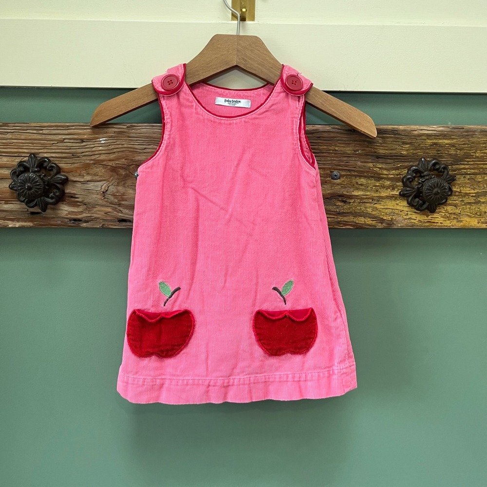 Baby Boden Pink Corduroy Apple Pocket Pinafore Jumper‎ Dress 6-12 Months 73048